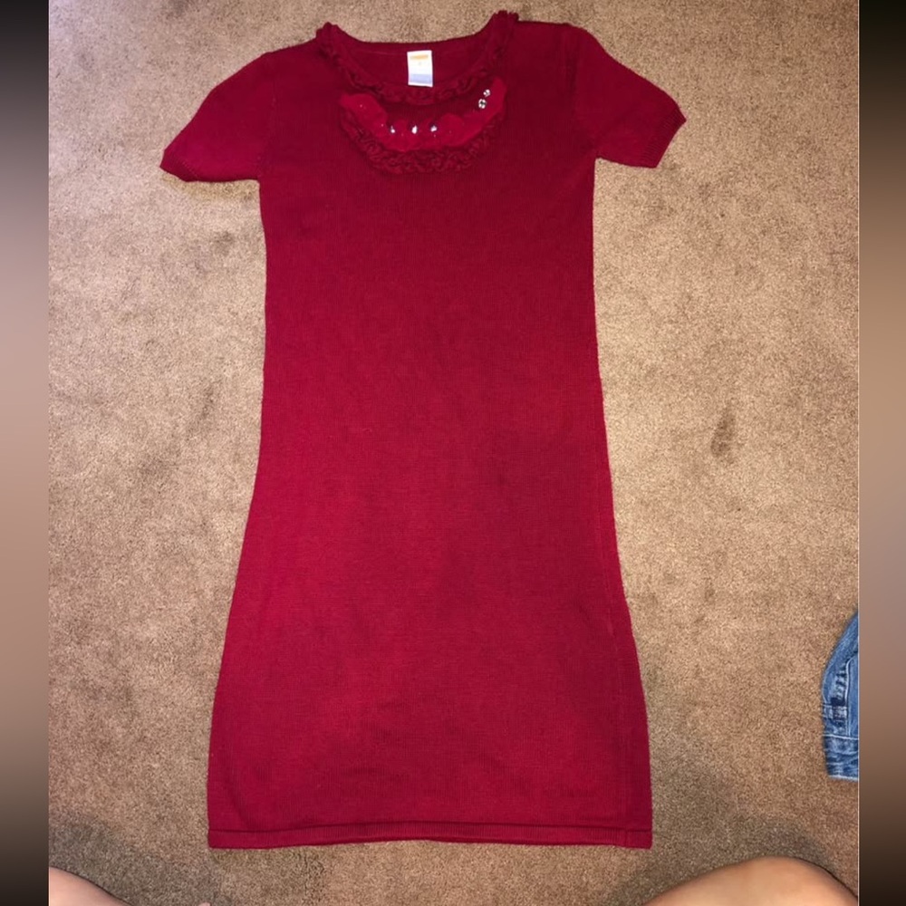 Gymboree girls Red sweater Dress with diamond accent collar sz 12